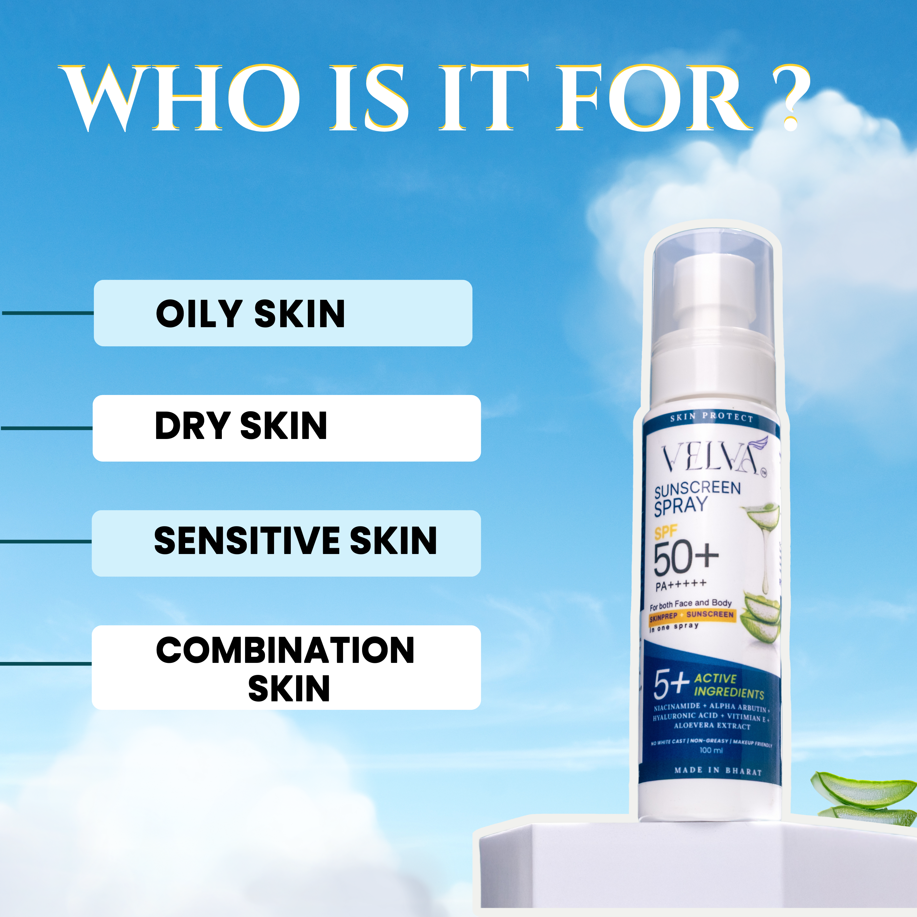 Velva Sunscreen Spray SPF 50 PA++++ | For Men & Women 100ml - SUNSCREEN SPRAY
